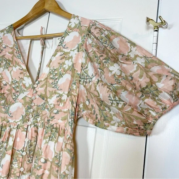 MIRTH Floral Puff Sleeve Midi Dress Snapdragon M Cottagecore Prairie Gir… - Picture 8 of 12